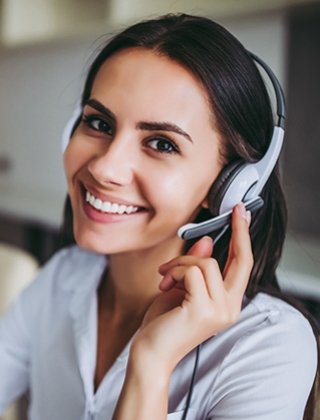 Woman with a headset on